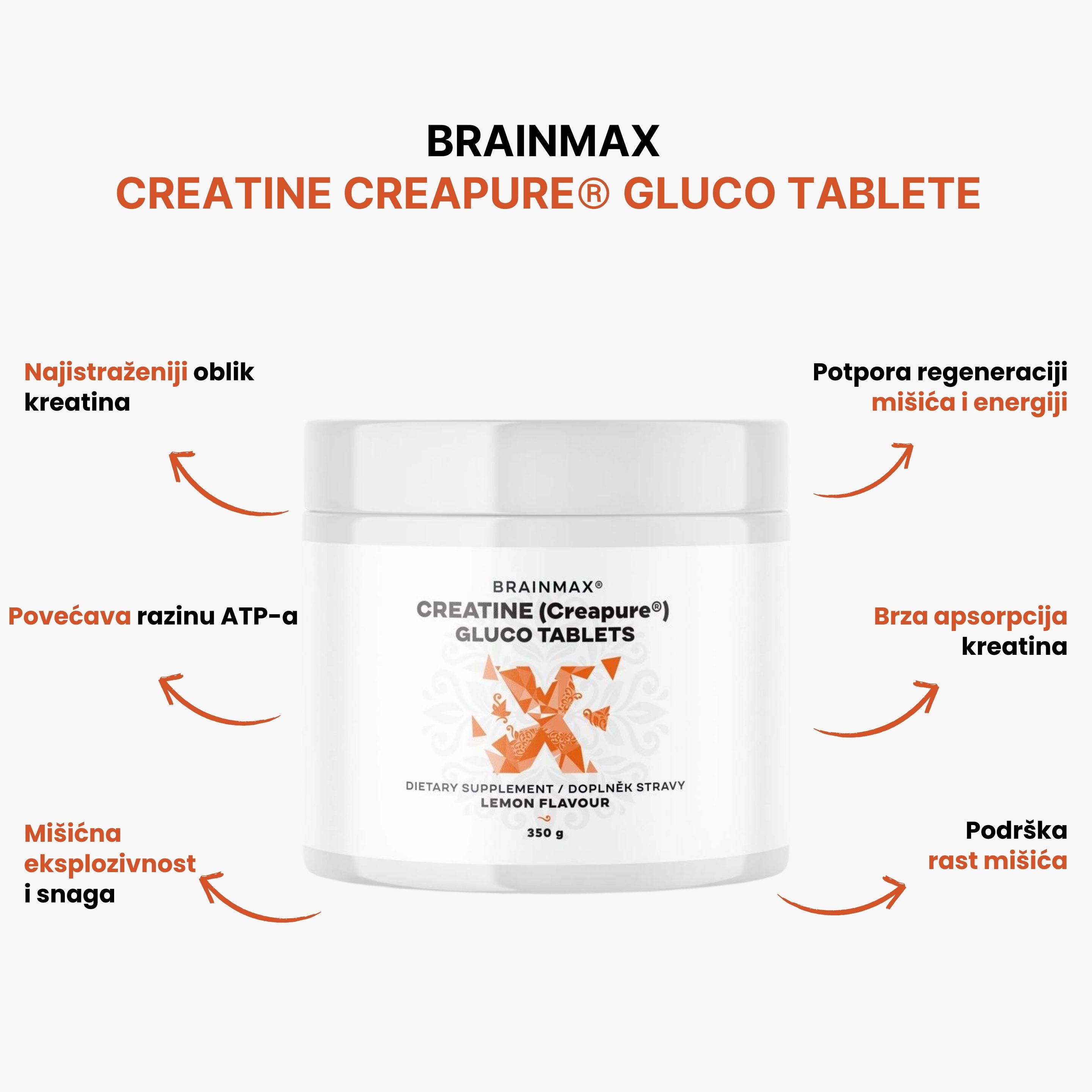 (Chorvatština) BrainMax Creatine Creapure® Gluco tablets